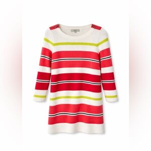 🌼 LOFT Striped Knit Sweater Dress / Tunic Pink White Yellow Size Small